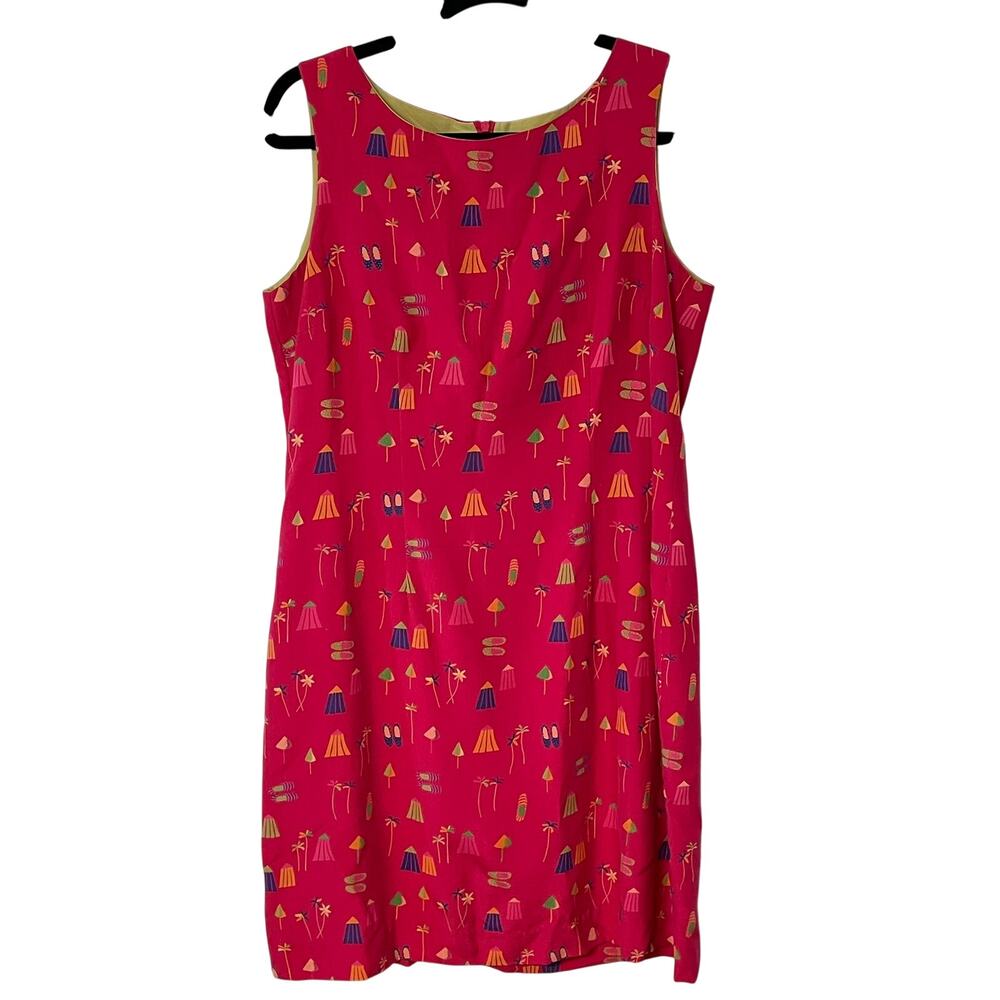 Vintage Eagle's Eye Silk Dress Size 12 Beach Coastalgrandma Novelty Pink Lined